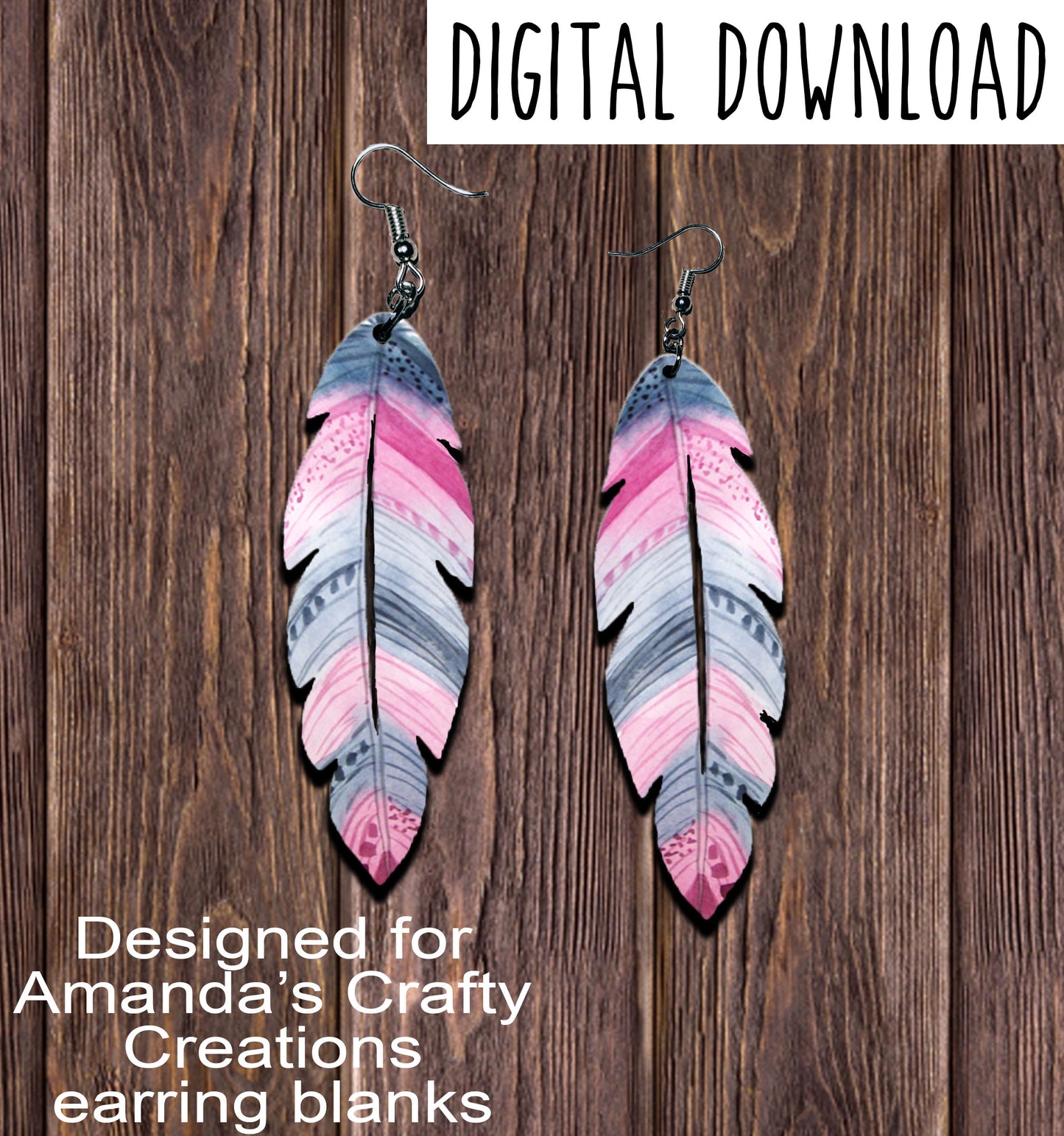 Pink Purple Feather Earring Sublimation Design, Hand drawn Feather Sublimation earring design, digital download, JPG, PNG