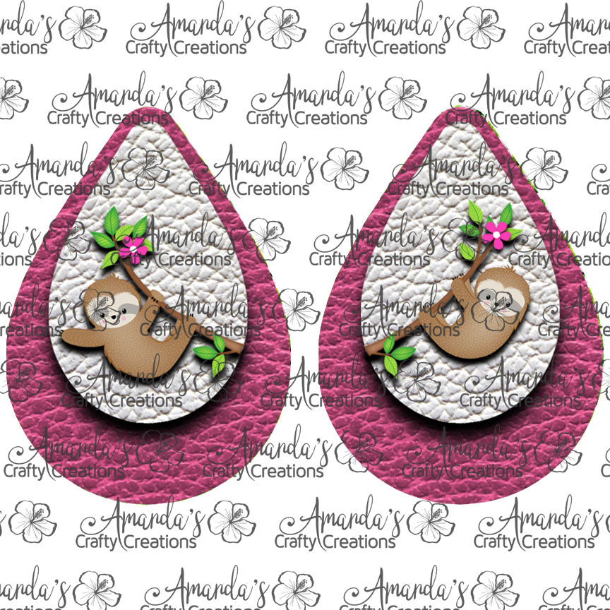 Pink Sloth Teardrop Earring Sublimation Design, Hand drawn Teardrop Sublimation earring design, digital download, JPG, PNG