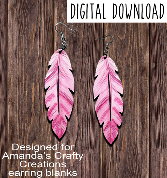 Pink Feather Earring Sublimation Design, Hand drawn Feather Sublimation earring design, digital download, JPG, PNG