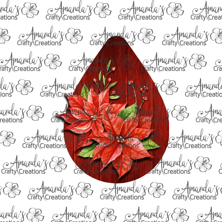 Red Wood Poinsettia 2 Teardrop Earring Sublimation Design, Hand drawn Teardrop Sublimation earring design, digital download, JPG, PNG