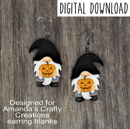 Pumpkin Gnome Sublimation Design, Hand drawn Gnome Sublimation earring design, digital download, JPG, PNG