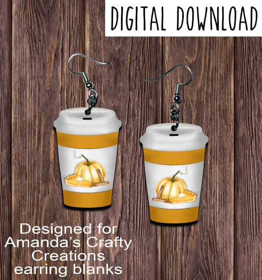 Pumpkin Pie Spice Coffee Cup Earring Sublimation Design, Hand drawn Coffee Cup Sublimation earring design, digital download, JPG, PNG