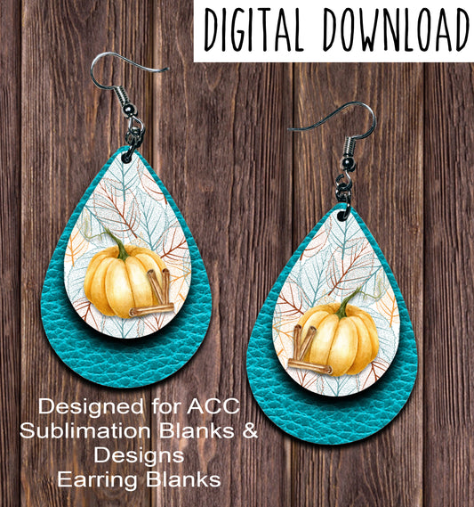 Pumpkin Spice Teal Teardrop Earring Sublimation Design, Hand drawn Teardrop Sublimation earring design, digital download, JPG, PNG