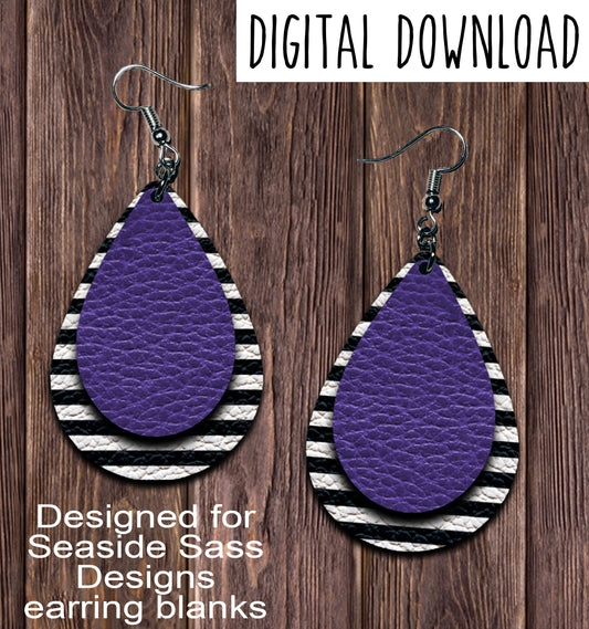 Purple Black Stripe Teardrop Earring Sublimation Design, Hand drawn Teardrop Sublimation earring design, digital download, JPG, PNG