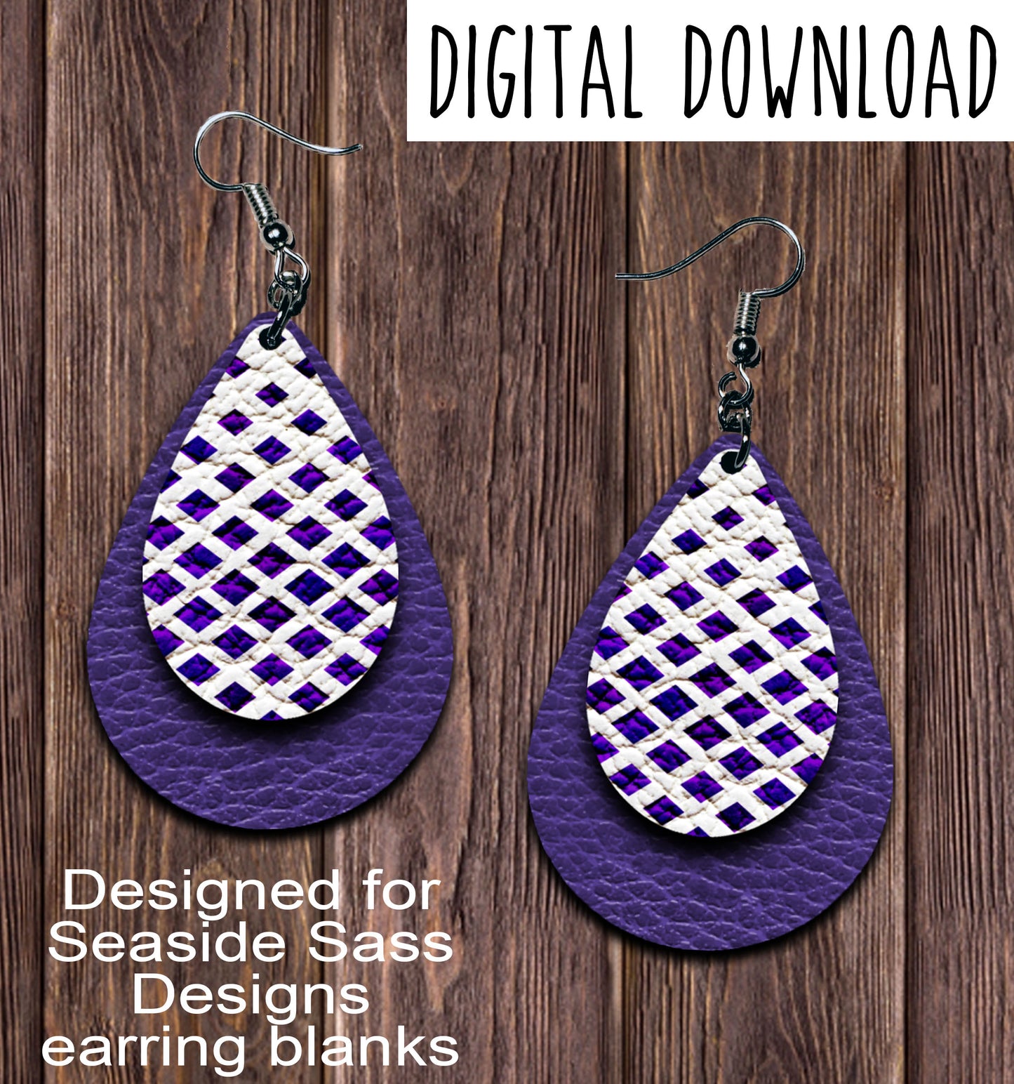 Purple Diamond Fade Teardrop Earring Sublimation Design, Hand drawn Teardrop Sublimation earring design, digital download, JPG, PNG