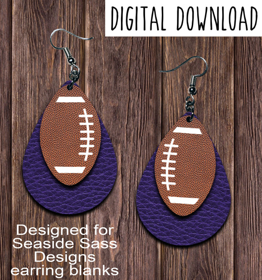 Purple Football Teardrop Earring Sublimation Design, Hand drawn Teardrop Sublimation earring design, digital download, JPG, PNG