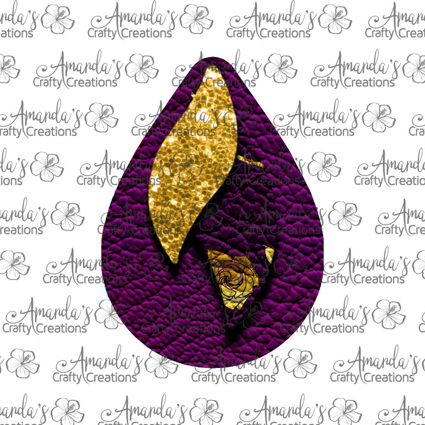 Purple Gold Floral Teardrop Earring Sublimation Design, Hand drawn Teardrop Sublimation earring design, digital download, JPG, PNG