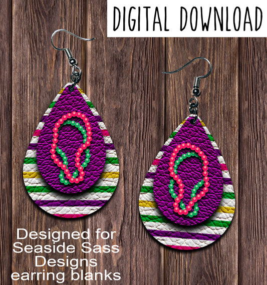 Purple Mardi Gras Beads Stripe Teardrop Earring Sublimation Design, Hand drawn Teardrop Sublimation earring design, digital download, JPG, PNG