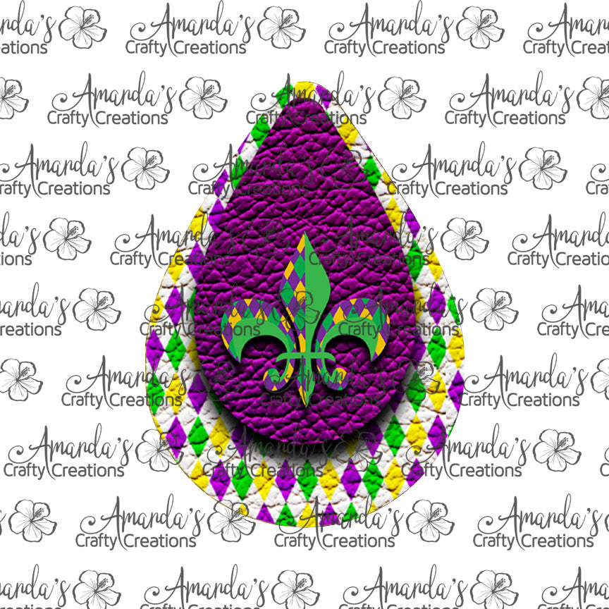 Purple Mardi Gras Fleur de Lis Teardrop Earring Sublimation Design, Hand drawn Teardrop Sublimation earring design, digital download, JPG, PNG