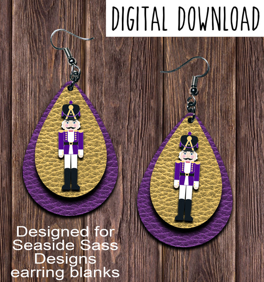 Purple Nutcracker Teardrop Earring Sublimation Design, Hand drawn Teardrop Sublimation earring design, digital download, JPG, PNG