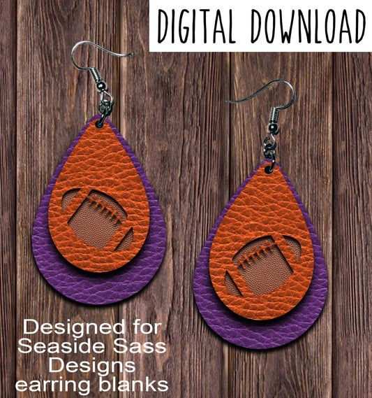 Purple Orange Football Cut OutTeardrop Earring Sublimation Design, Hand drawn Teardrop Sublimation earring design, digital download, JPG, PNG