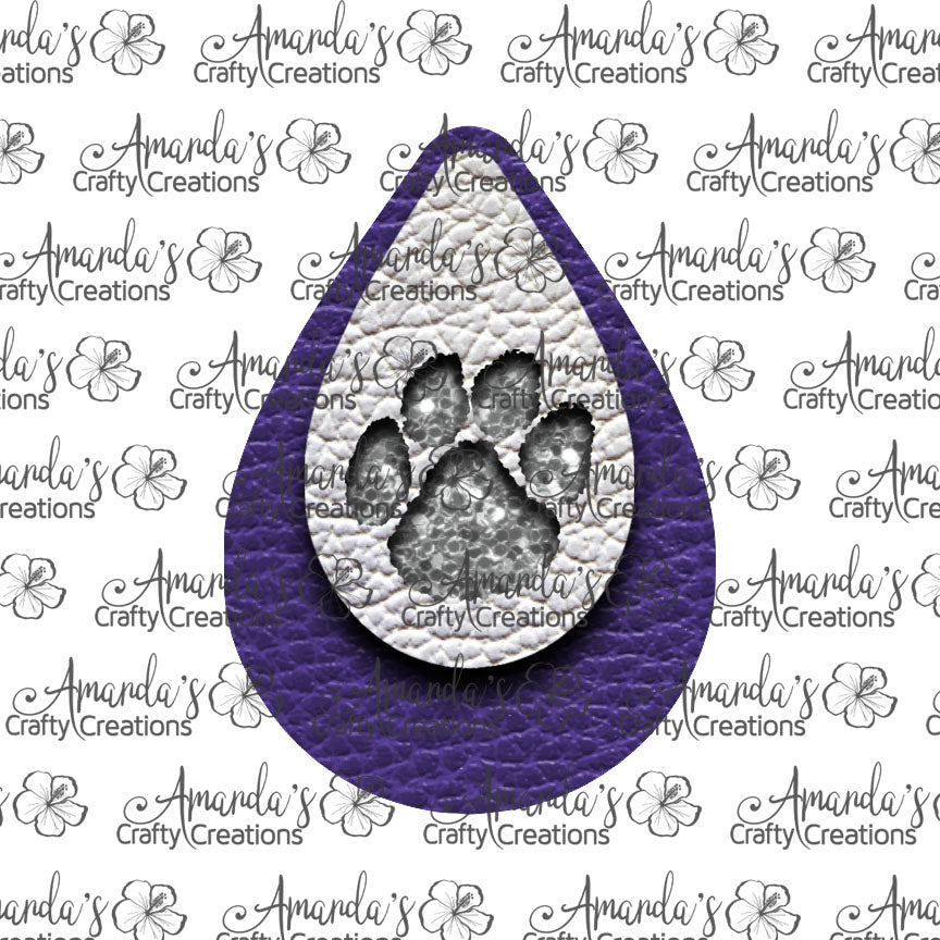Purple White Paw Print Cut Out Teardrop Earring Sublimation Design, Hand drawn Teardrop Sublimation earring design, digital download, JPG, PNG