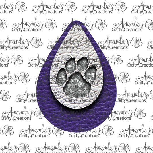 Purple White Paw Print Cut Out Teardrop Earring Sublimation Design, Hand drawn Teardrop Sublimation earring design, digital download, JPG, PNG