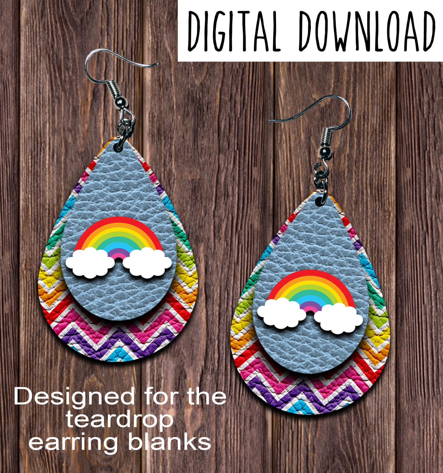 Rainbow Teardrop Earring Sublimation Design, Hand drawn Teardrop Sublimation earring design, digital download, JPG, PNG