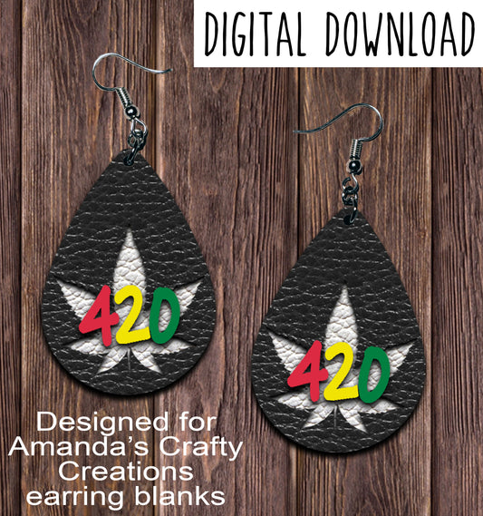 Rasta 420 Teardrop Earring Sublimation Design, Hand drawn Teardrop Sublimation earring design, digital download, JPG, PNG