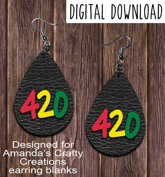 Rasta 420 (2) Teardrop Earring Sublimation Design, Hand drawn Teardrop Sublimation earring design, digital download, JPG, PNG