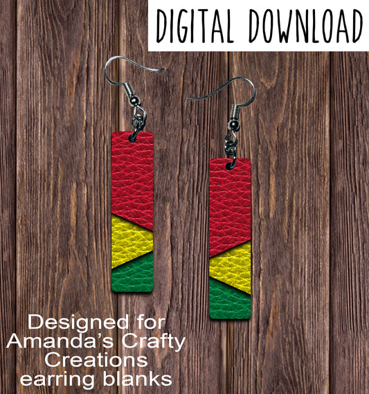 Rasta Colorblock Bar Earring Sublimation Design, Hand drawn Bar Sublimation earring design, digital download, JPG, PNG