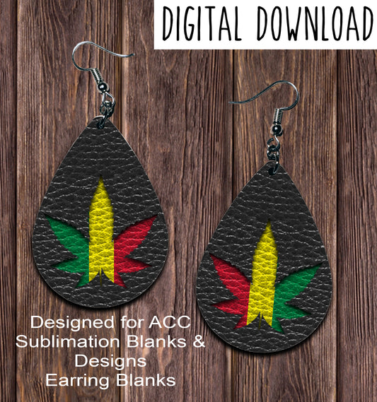 Rasta Marijuana Leaf Teardrop Earring Sublimation Design, Hand drawn Teardrop Sublimation earring design, digital download, JPG, PNG