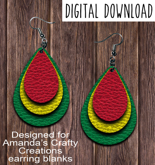 Rasta Teardrop Earring Sublimation Design, Hand drawn Teardrop Sublimation earring design, digital download, JPG, PNG