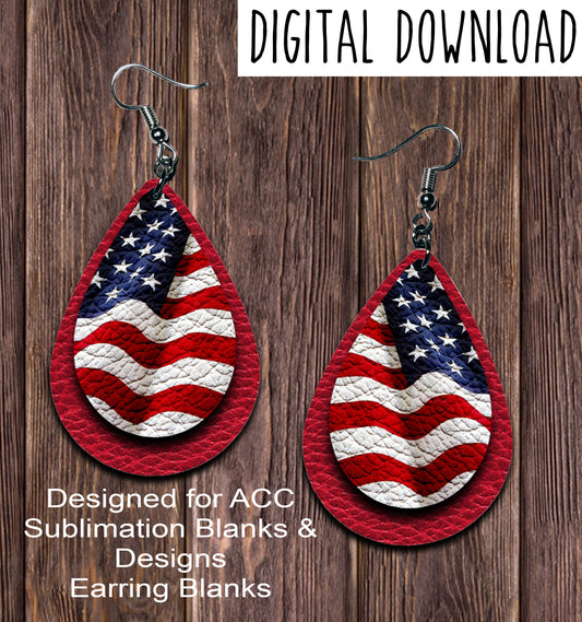 Red American Flag Teardrop Earring Sublimation Design, Hand drawn Teardrop Sublimation earring design, digital download, JPG, PNG