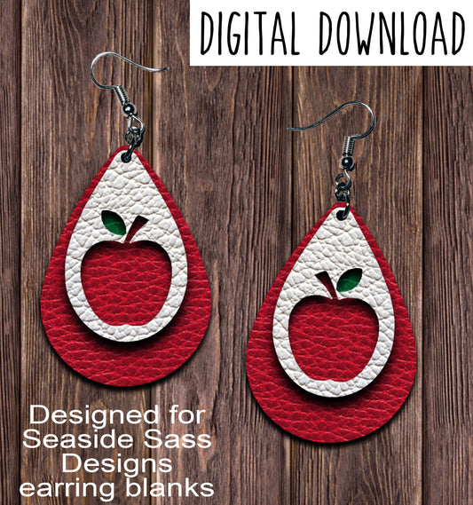 Red Apple Cut Out Teardrop Earring Sublimation Design, Hand drawn Teardrop Sublimation earring design, digital download, JPG, PNG