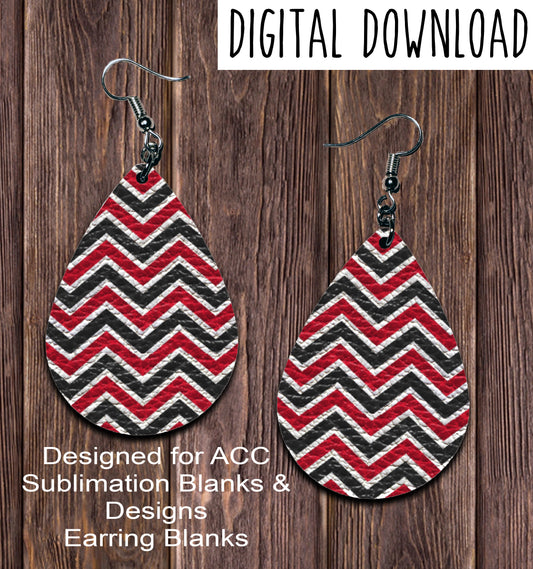 Red Black Chevron Teardrop Earring Sublimation Design, Hand drawn Teardrop Sublimation earring design, digital download, JPG, PNG