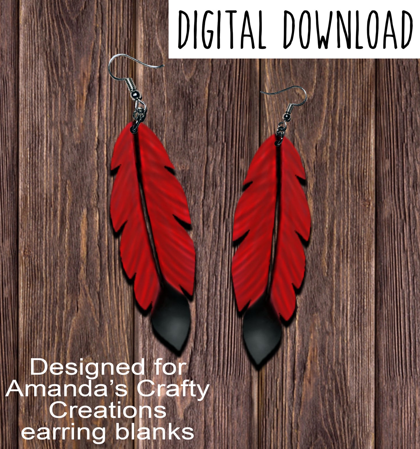 Red Black Feather Earring Sublimation Design, Hand drawn Feather Sublimation earring design, digital download, JPG, PNG