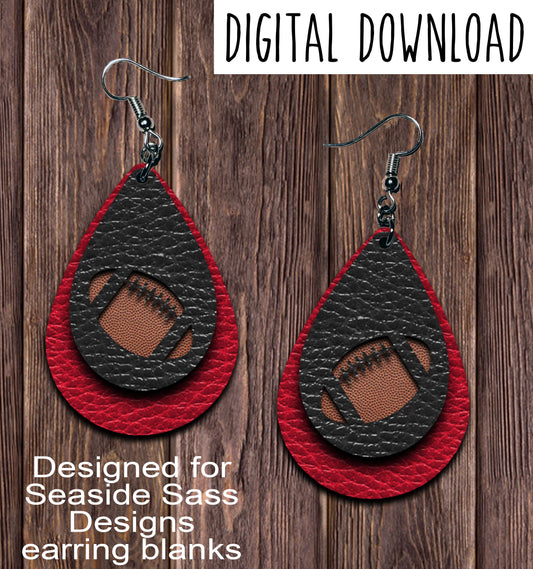 Red Black Football Cut Out Teardrop Earring Sublimation Design, Hand drawn Teardrop Sublimation earring design, digital download, JPG, PNG