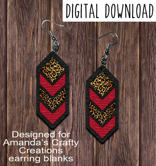 Red Leopard Cascade Sublimation Earring Sublimation Design, Hand drawn Cascade Sublimation earring design, digital download, JPG, PNG