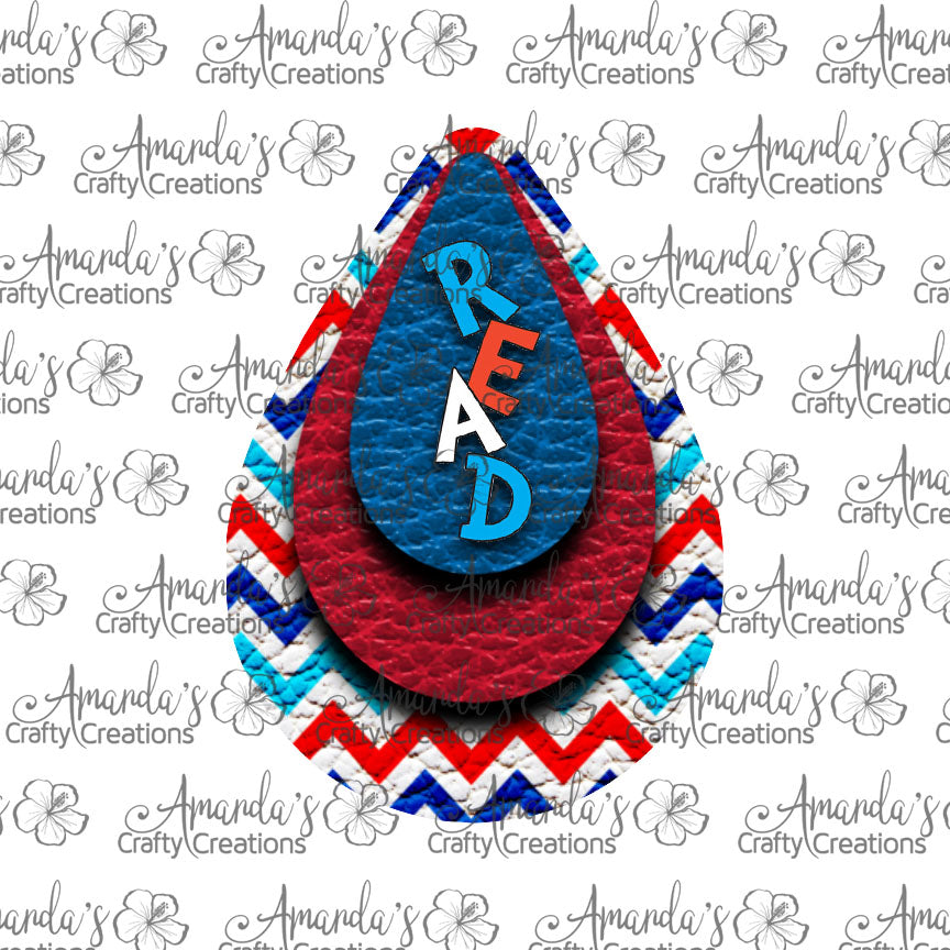 Red Blue Chevron READ Teardrop Earring Sublimation Design, Hand drawn Teardrop Sublimation earring design, digital download, JPG, PNG