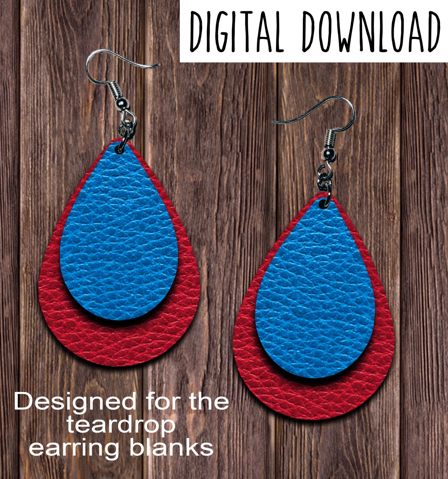 Red Blue Teardrop Earring Sublimation Design, Hand drawn Teardrop Sublimation earring design, digital download, JPG, PNG