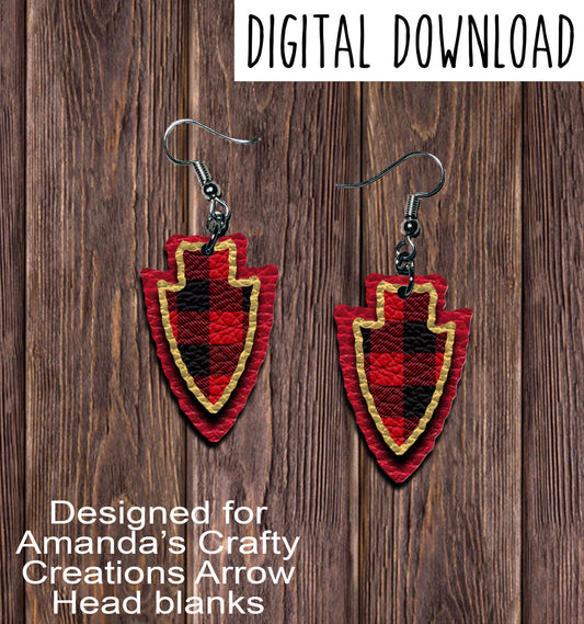 Red Buffalo Plaid Arrowhead Sublimation Earring Sublimation Design, Hand drawn Arrowhead Sublimation earring design, digital download, JPG, PNG