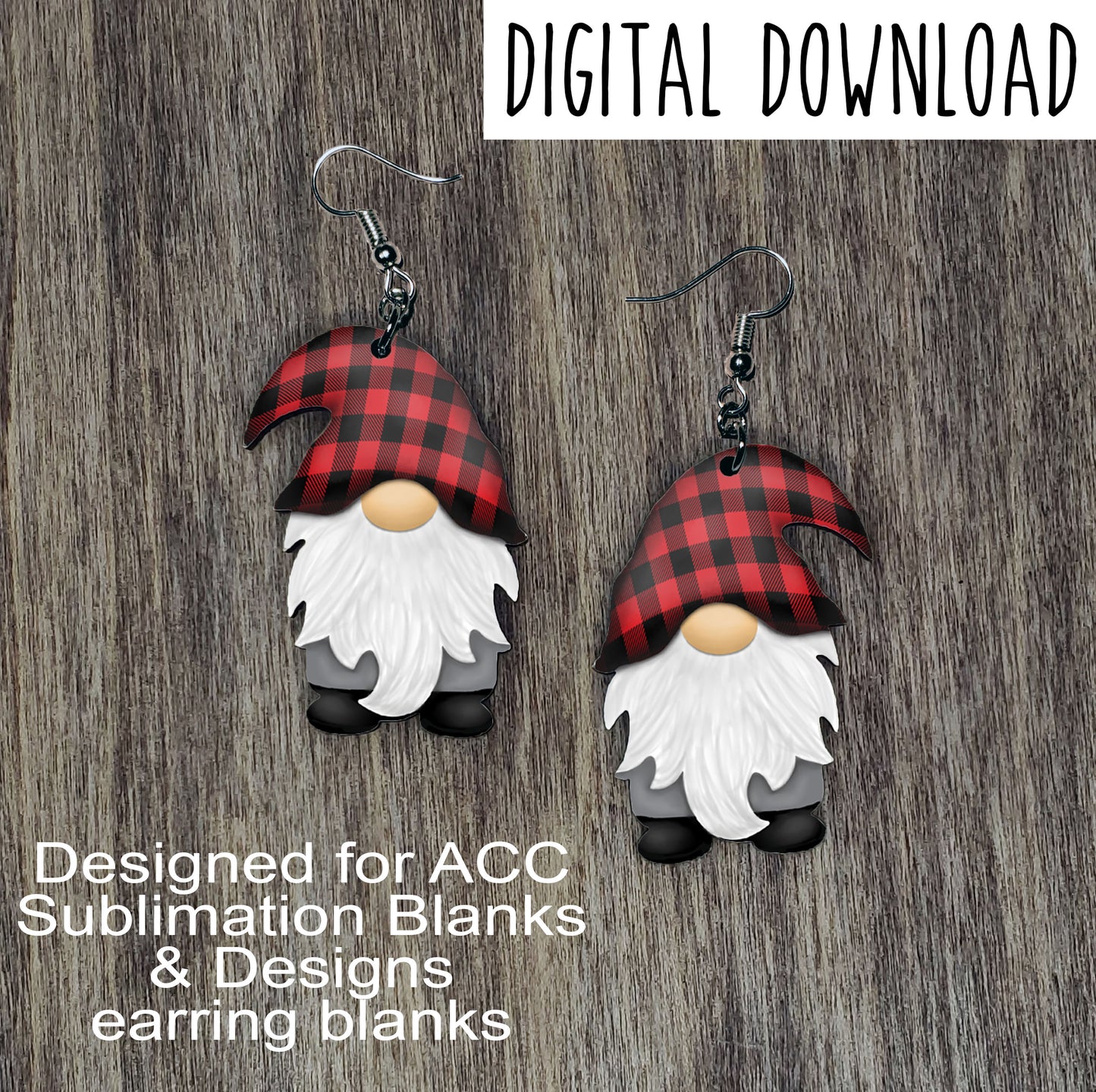 Red Buffalo Plaid Hat Gnome Sublimation Design, Hand drawn Gnome Sublimation earring design, digital download, JPG, PNG