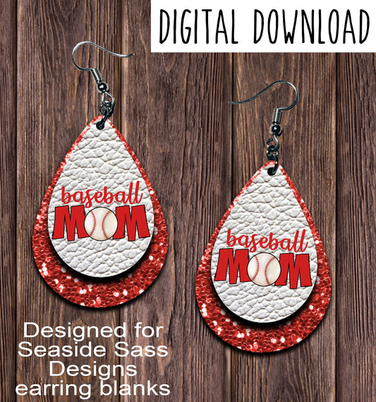 Red Chunk Baseball Mom Teardrop Earring Sublimation Design, Hand drawn Teardrop Sublimation earring design, digital download, JPG, PNG