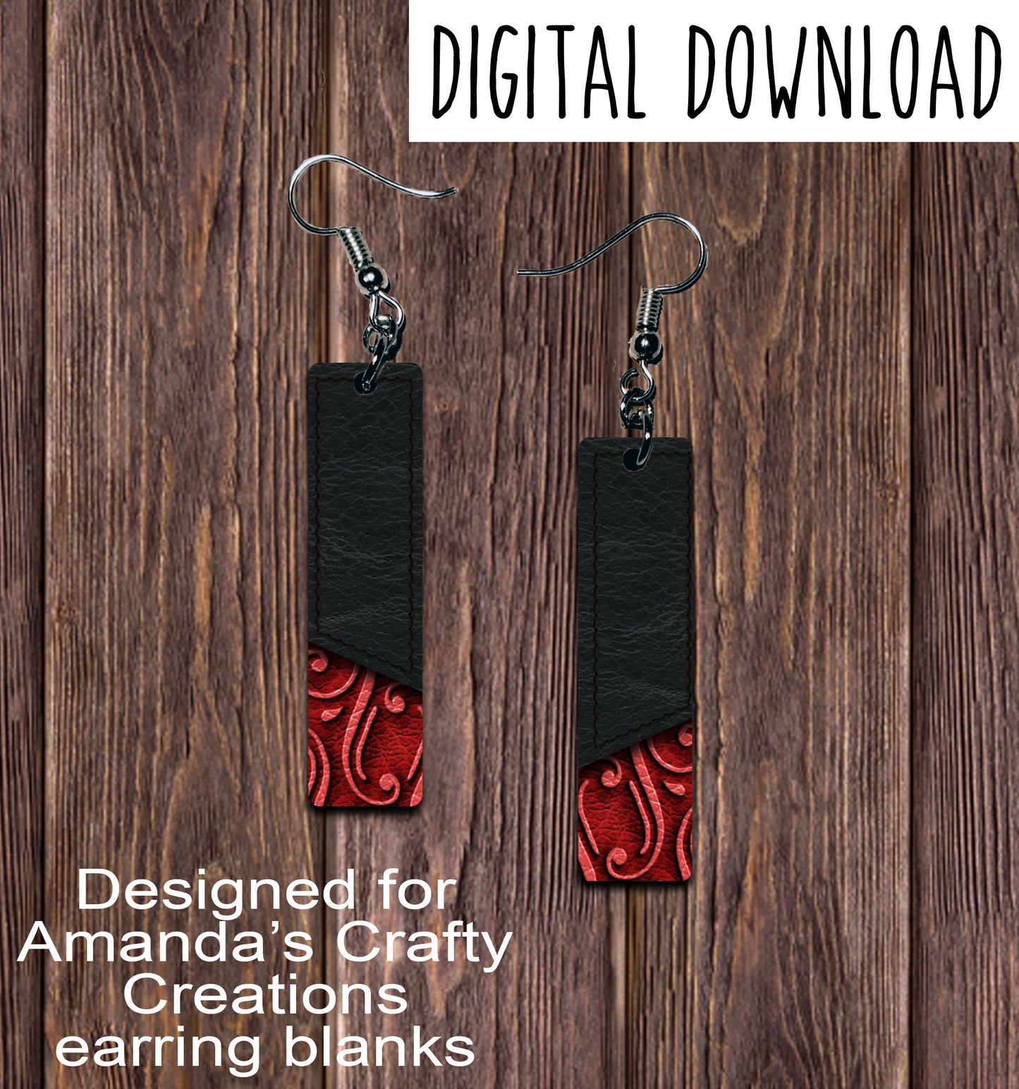 Red Embossed and Black Bar Earring Sublimation Design, Hand drawn Bar Sublimation earring design, digital download, JPG, PNG