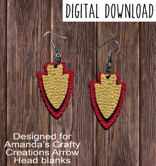 Red Gold Arrowhead Sublimation Earring Sublimation Design, Hand drawn Arrowhead Sublimation earring design, digital download, JPG, PNG