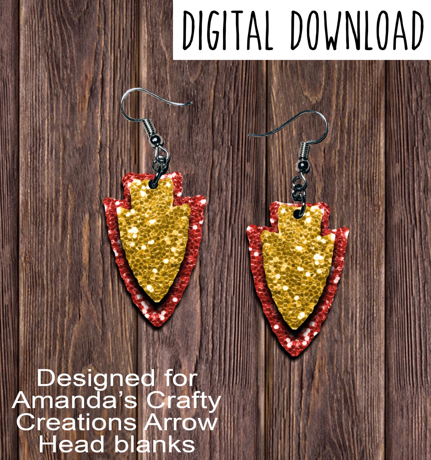 Red Gold Chunk Arrowhead Sublimation Earring Sublimation Design, Hand drawn Arrowhead Sublimation earring design, digital download, JPG, PNG