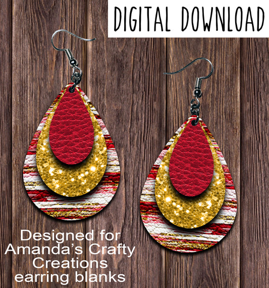 Red Gold Chunk Brush Stroke Teardrop Earring Sublimation Design, Hand drawn Teardrop Sublimation earring design, digital download, JPG, PNG