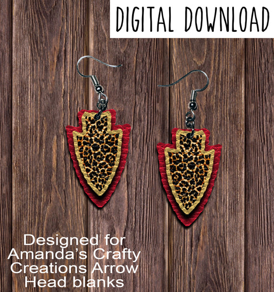 Red Gold Leopard Arrowhead Sublimation Earring Sublimation Design, Hand drawn Arrowhead Sublimation earring design, digital download, JPG, PNG