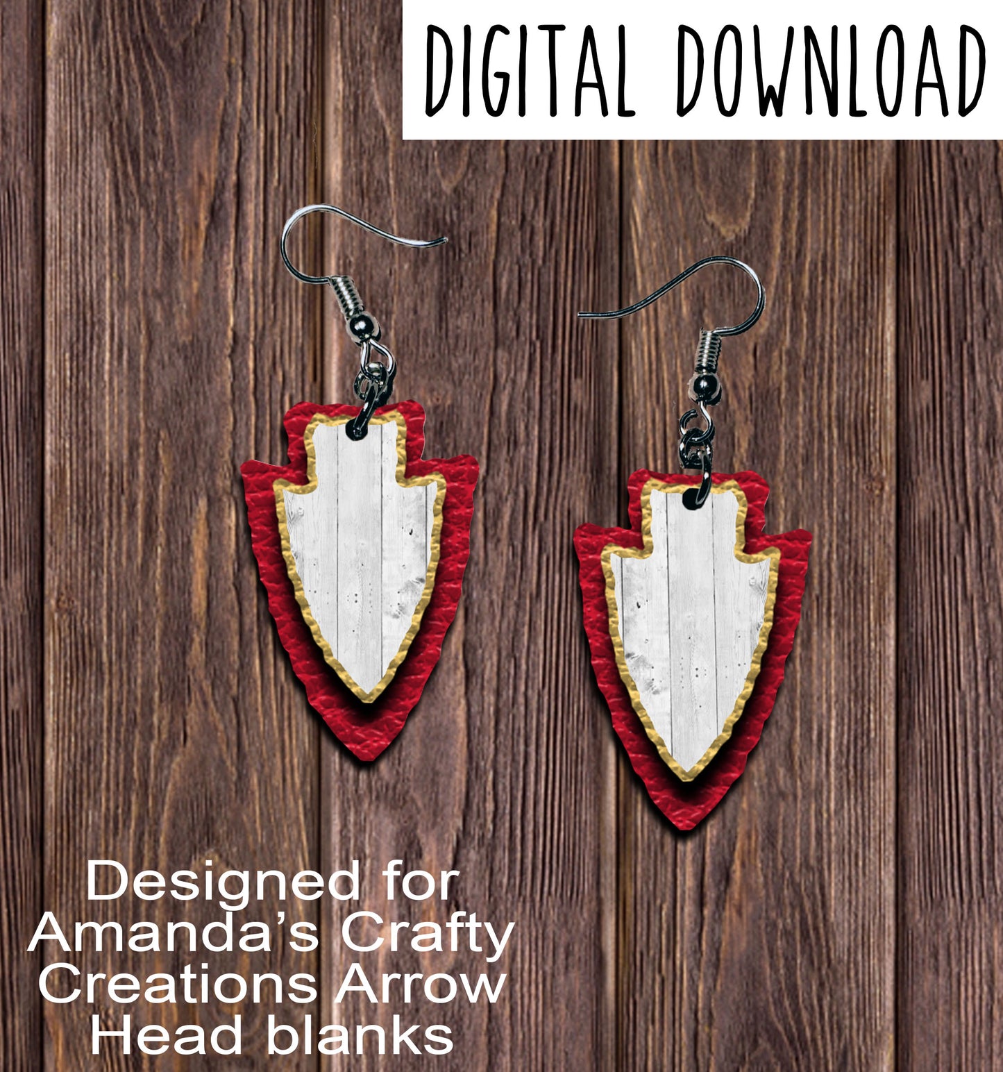 Red Gold Wood Arrowhead Sublimation Earring Sublimation Design, Hand drawn Arrowhead Sublimation earring design, digital download, JPG, PNG