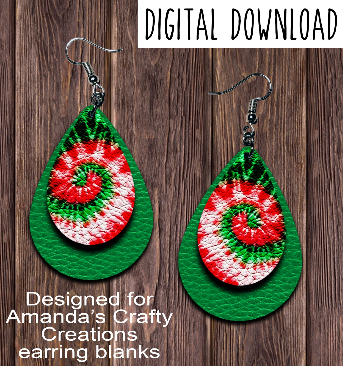 Red Green Tie Dye Christmas Teardrop Earring Sublimation Design, Hand drawn Teardrop Sublimation earring design, digital download, JPG, PNG