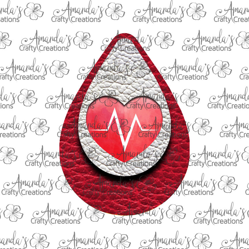 Red Heart Cutout EKG Teardrop Earring Sublimation Design, Hand drawn Teardrop Sublimation earring design, digital download, JPG, PNG