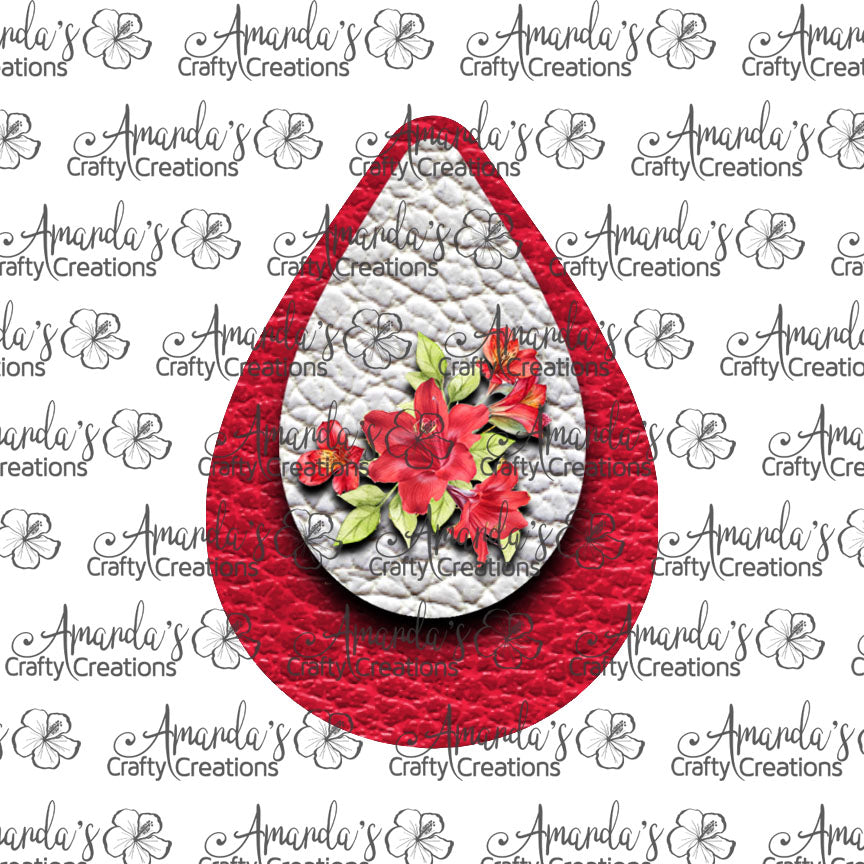 Red Lilies Teardrop Earring Sublimation Design, Hand drawn Teardrop Sublimation earring design, digital download, JPG, PNG