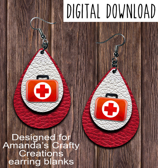 Red Nurse Case Teardrop Earring Sublimation Design, Hand drawn Teardrop Sublimation earring design, digital download, JPG, PNG