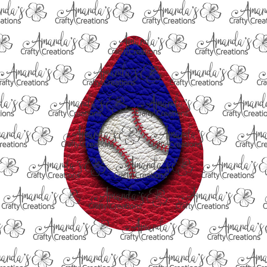 Red Royal Blue Baseball Cut Out Teardrop Earring Sublimation Design, Hand drawn Teardrop Sublimation earring design, digital download, JPG, PNG