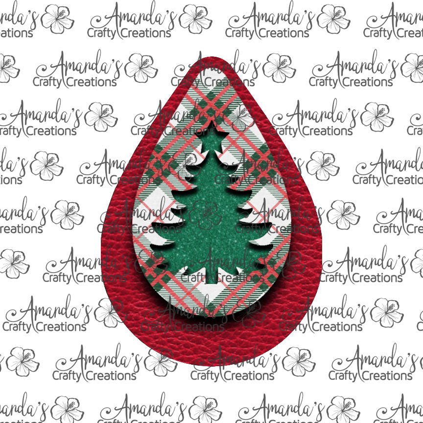 Red Tartan Green Tree Cut Out Teardrop Earring Sublimation Design, Hand drawn Teardrop Sublimation earring design, digital download, JPG, PNG