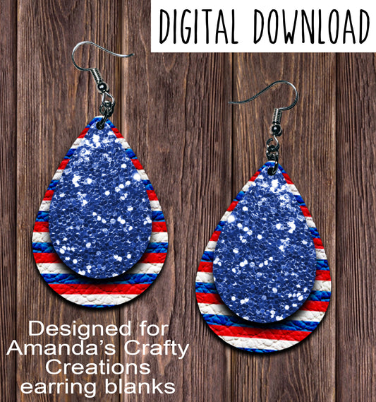 Red White Blue Glitter Teardrop Earring Sublimation Design, Hand drawn Teardrop Sublimation earring design, digital download, JPG, PNG