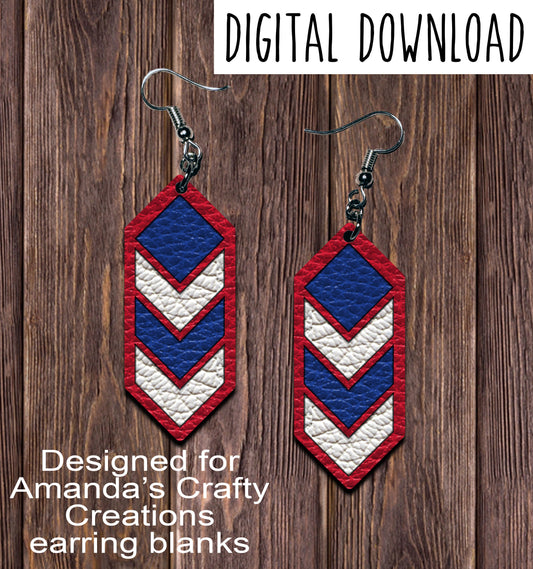 Red White Blue 2 Cascade Sublimation Earring Sublimation Design, Hand drawn Cascade Sublimation earring design, digital download, JPG, PNG