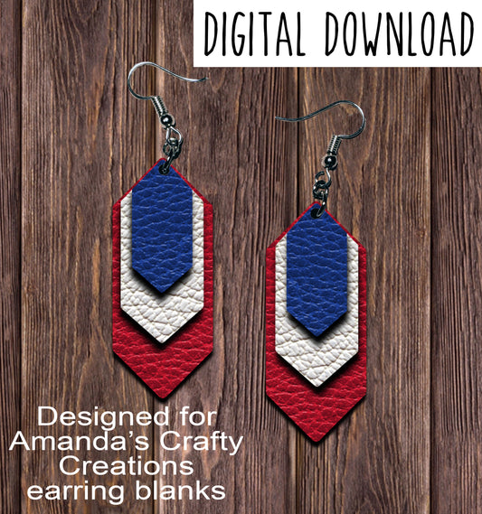 Red White Blue Cascade Sublimation Earring Sublimation Design, Hand drawn Cascade Sublimation earring design, digital download, JPG, PNG