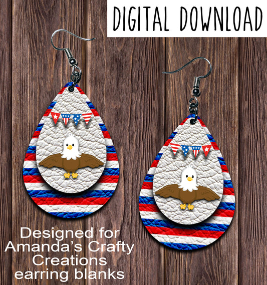 Red White Blue Eagle Teardrop Earring Sublimation Design, Hand drawn Teardrop Sublimation earring design, digital download, JPG, PNG